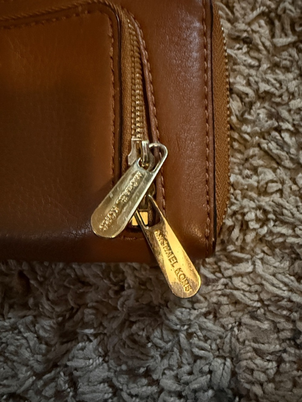 Michael Kors Cognac Leather Zip-Around Wallet with Gold Logo - Picture 2 of 6